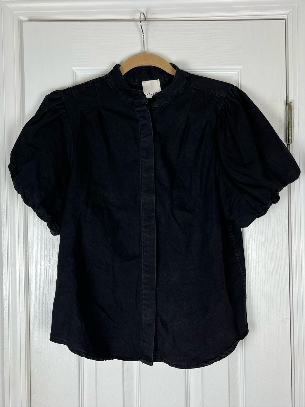 Industry Republic Clothing Black 100% Cotton Puff Sleeve Top Sz M Minimalist